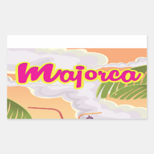 Mallorca Vintage-Reiseposter. Rechteckiger Aufkleber