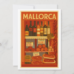 Mallorca Vintage Retro Wein Chorizo Schaufenster Feiertagskarte