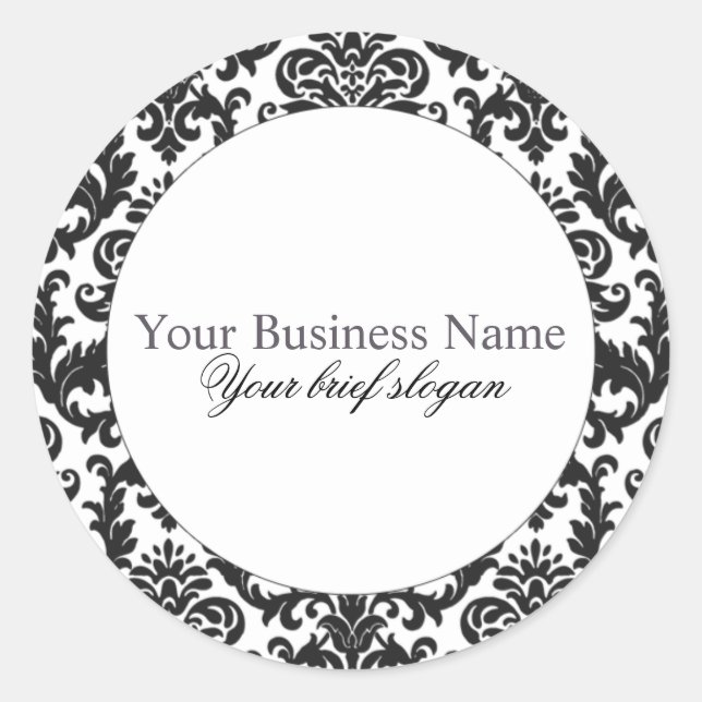 Mallory #1 Chic Black Damask Round Aufkleber (Vorderseite)