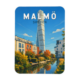 Malmö Schweden Illustration Reise Kunst Vintage Magnet