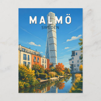 Malmö Schweden Illustration Reise Kunst Vintage Postkarte