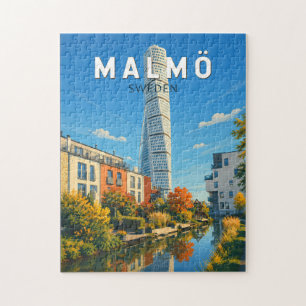 Malmö Schweden Illustration Reise Kunst Vintage Puzzle