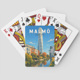 Malmö Schweden Illustration Reise Kunst Vintage Spielkarten