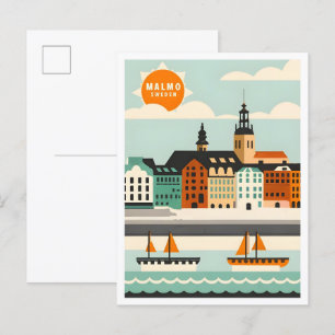 Malmö Schweden Kunst Vintage Reise Illustration Postkarte