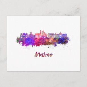 Malmo-Skyline in Aquarellfarbe Postkarte