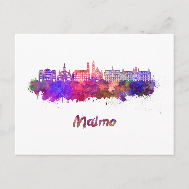 Malmo-Skyline in Aquarellfarbe Postkarte (Vorderseite)