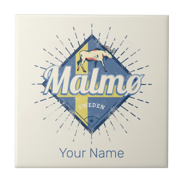 Malmo Sweden Retro Flag Vintage Elche Souvenir Fliese (Vorderseite)