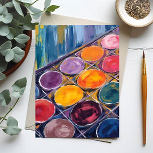 Malpalette   Aquarellkünstler beim Malen Postkarte