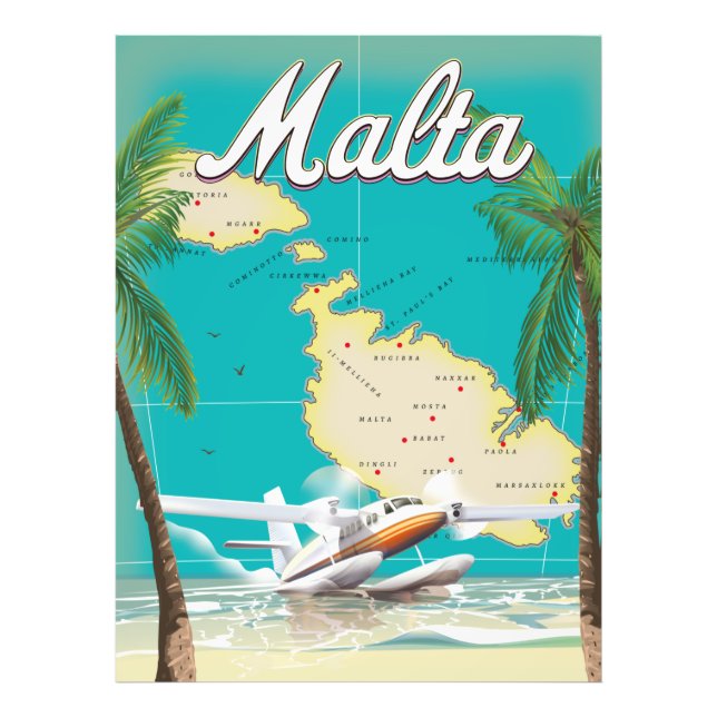 Malta Beach & Map Reiseplakat Fotodruck (Vorne)