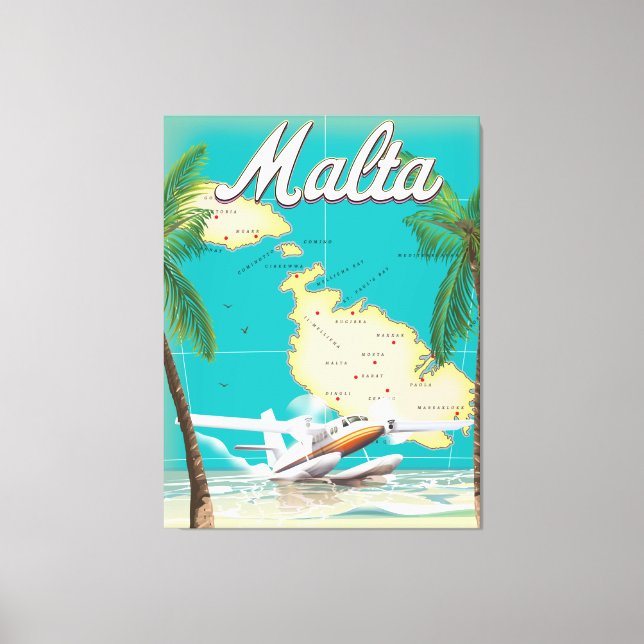 Malta Beach & Map Reiseplakat Leinwanddruck (Vorderseite)