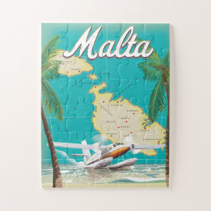 Malta Beach & Map Reiseplakat Puzzle