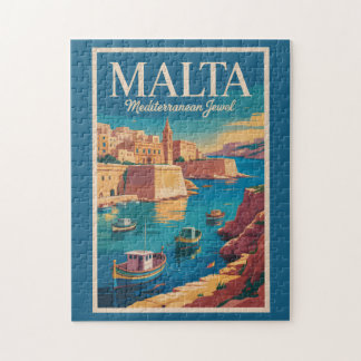 Malta Coast Illustration Travel Art Vintage Puzzle