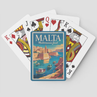 Malta Coast Illustration Travel Art Vintage Spielkarten