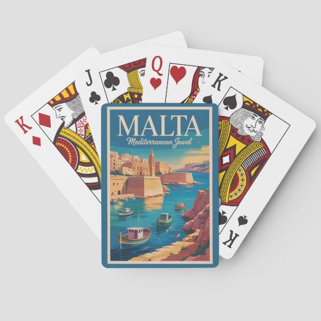 Malta Coast Illustration Travel Art Vintage Spielkarten (Rückseite)