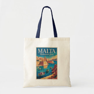 Malta Coast Illustration Travel Art Vintage Tragetasche