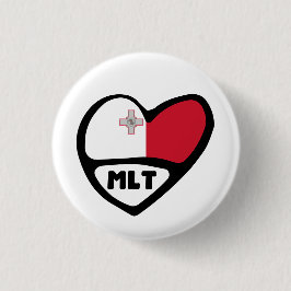 Malta Country Code Flag Heart Pin Badge, MLT Button