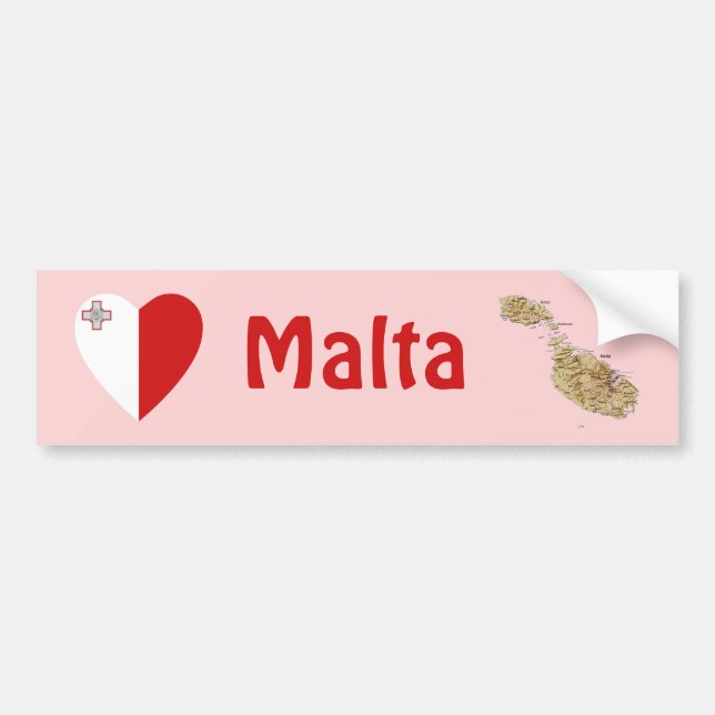 Malta Flag Heart + Karte Autoaufkleber (Vorne)