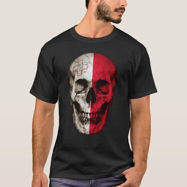 Malta Flag Skull Maltese Roots Proud Patriotic T-Shirt (Vorderseite)