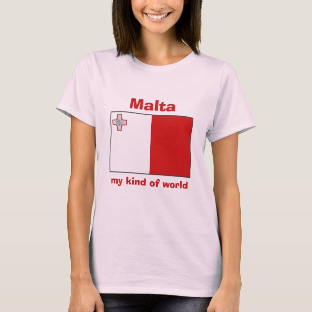 Malta-Flagge + Karte + Text-T - Shirt (Vorderseite)