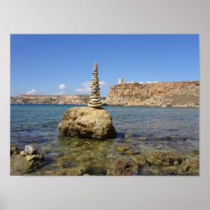 Malta Ghajn Tuffieha Bucht Steinhügel Poster