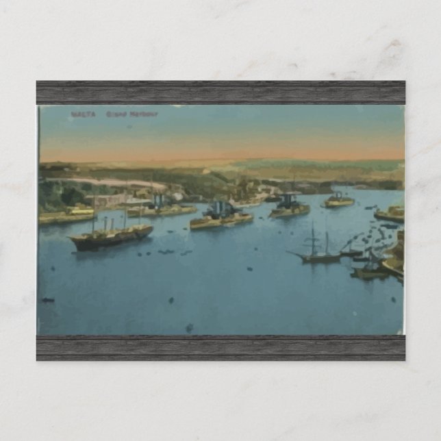 Malta - Großer Hafen, Vintag Postkarte (Vorderseite)