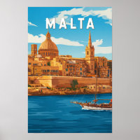Malta Illustration Reise Kunst Vintage