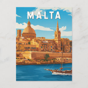 Malta Illustration Reise Kunst Vintage Postkarte
