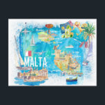 Malta Illustriert Island Reiseplan mit Straßen Postkarte<br><div class="desc">Malta Illustriert Island Reiseplan mit Straßen und Highlights</div>