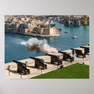 Malta Kanonenfeuer Salutbatterie Valletta Poster