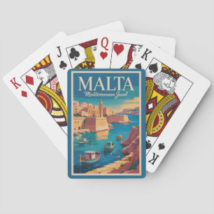 Malta-Küsten-Illustration Reise Kunst Vintage Spielkarten