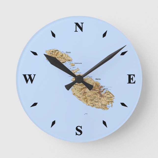 Malta Map Clock Runde Wanduhr (Vorderseite)