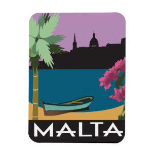 Malta mit Vintager Reiseartillustration Magnet