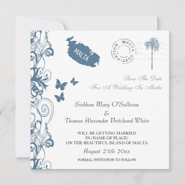 Malta Save the Date auf Malta Blue Einladung (Vorderseite)