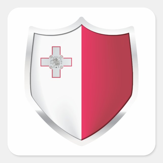 Malta Silver Shield Flag Quadratischer Aufkleber (Vorderseite)