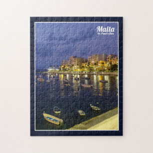 Malta St. Pauls Bucht bei Nacht Mittelmeerinsel Puzzle