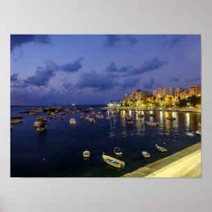 Malta St. Pauls Bucht Nachtfotografie Poster
