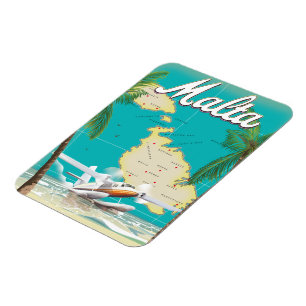 Malta Strand & Karte Reiseplakat Magnet