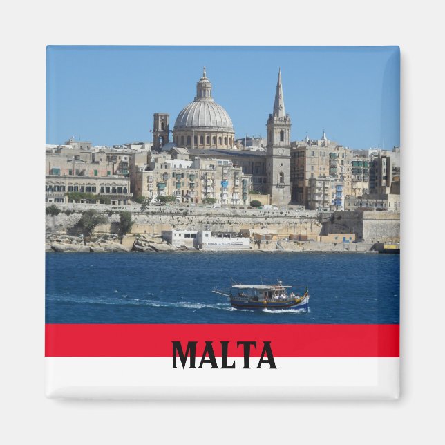 Malta Szene von Valletta und Hafen Souvenir Magnet (Vorne)