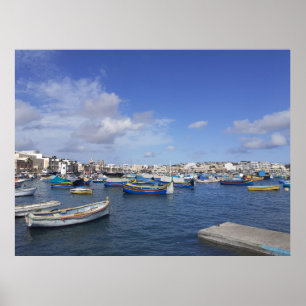 Malta Traditionelle Fischerboote Marsaxlokk Hafen Poster