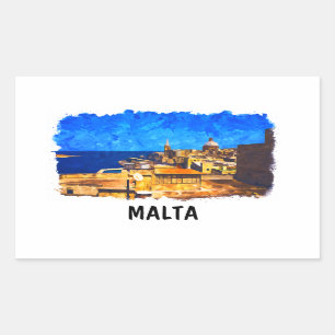 Malta Valletta Watercolor Vintage Reise Rechteckiger Aufkleber