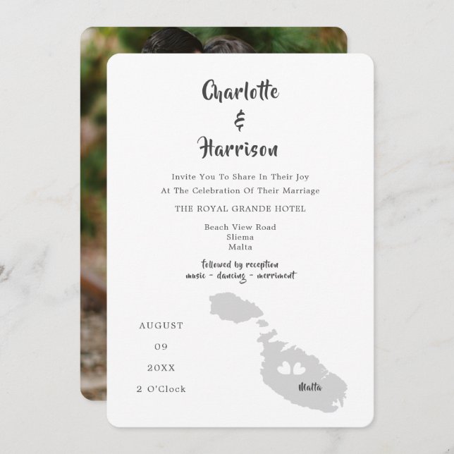 Malta Wedding Destination Foto Einladung (Vorne/Hinten)