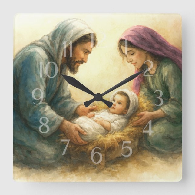 Malte Style Nativity Scene Holiday Card Quadratische Wanduhr (Vorderseite)