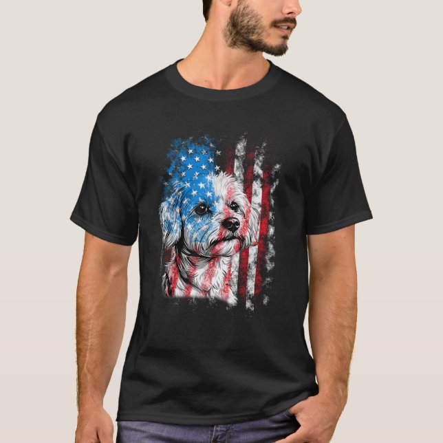 Maltese 4th of July Dog Lover Men Women American F T-Shirt (Vorderseite)