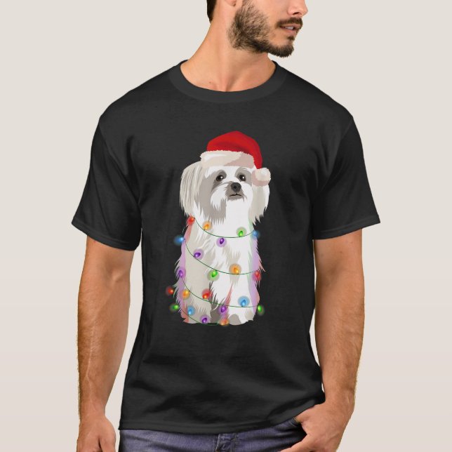 Maltese Christmas Lights Xmas Dog Lover  T-Shirt (Vorderseite)
