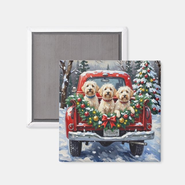Maltese Christmas Red Truck Holiday Magnet (Vorderseite/Rückseite)