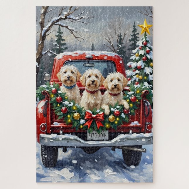 Maltese Christmas Red Truck Holiday Puzzle (Vertikal)