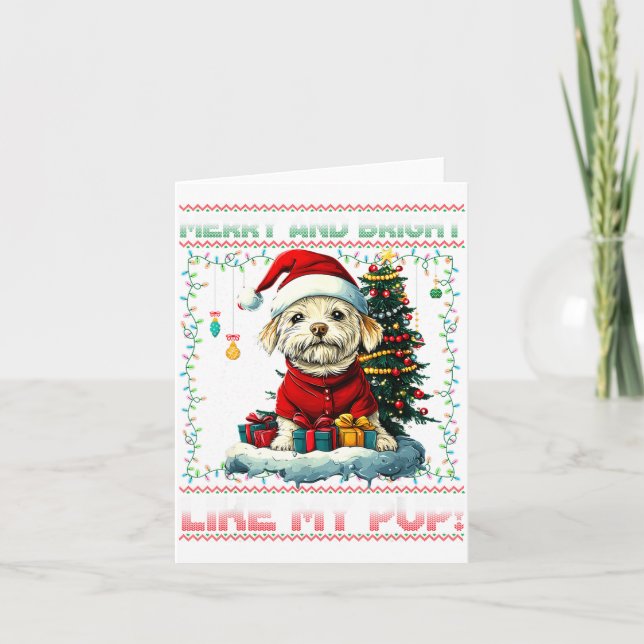 Maltese Christmas Tree Lights Decorations Dog Love Karte (Vorderseite)