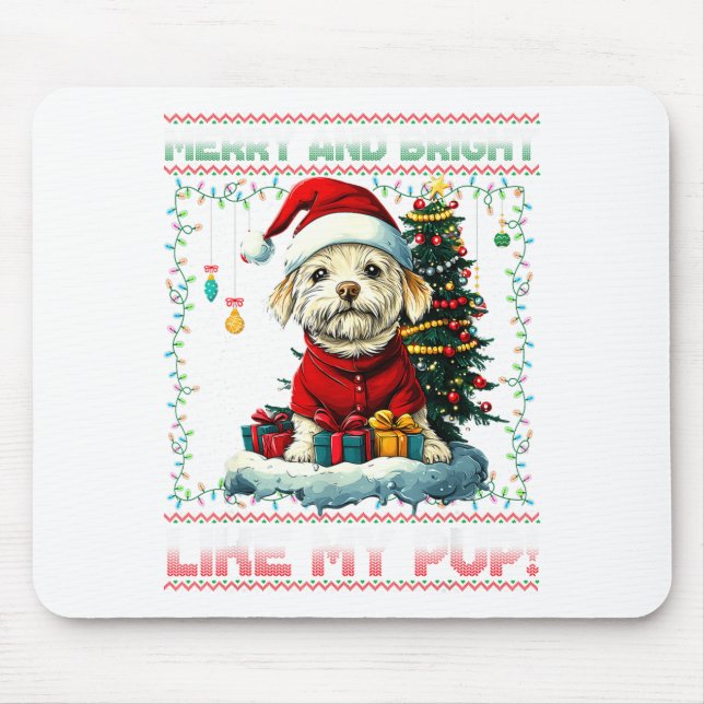 Maltese Christmas Tree Lights Decorations Dog Love Mousepad (Vorne)