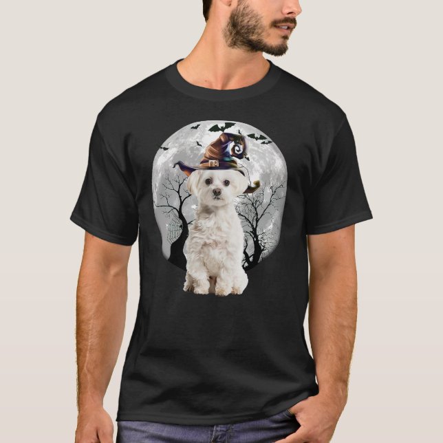 Maltese Dog And Moon Halloween Costume Dog Lover F T-Shirt (Vorderseite)