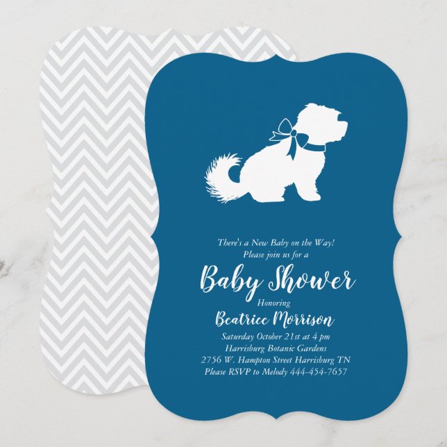 Maltese Dog Baby Shower Blue Boy Einladung (Vorne/Hinten)